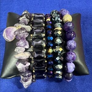 Purple Beaded Gemstone Bracelet Set - Unbranded